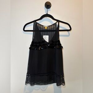 leifsdottir Black Sequined Mesh Tank Top